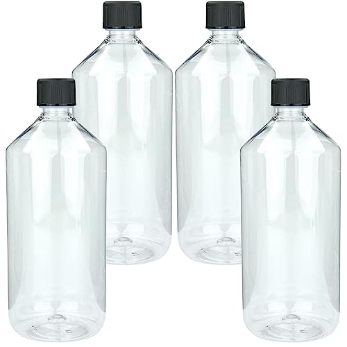 mikken 4 Laborflaschen 1000 ml Chemikalienflasche aus PET Kunststoff + Etiketten