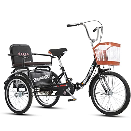 Erwachsene Cruiser Bikes 20 Zoll Trike Bike Großer Einkaufskorb, Faltbare Dreiräder Mit Rücksitz - Für Shopping-Übungen-Erholung,Schwarz