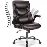 DUMOS Bürostuhl Pu-Leder Chefsessel mit Hochklappbaren Armlehnen Bürostuhle Leder mit Drehbaren Rädern Office Chair Ergonomic Geeignet für Büros Zuhause und Andere Umgebungen