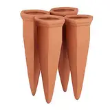 Relaxdays Tonkegel Bewässerung 4er Set, Pflanzen Wasserspender Ton, Wein und PET Flaschen Bewässerungskegel, Terracotta, Orange