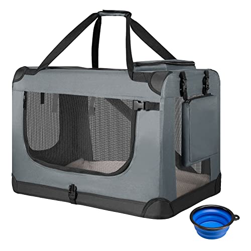 Juskys Hundetransportbox Lassie L faltbar & tragbar 50x70x52 cm mit Decke, Tasche & Griffen - Faltbare Transportbox für Hunde, Katzen & Haustiere - Oxford Stoff Hundebox Auto Hundetasche - Grau