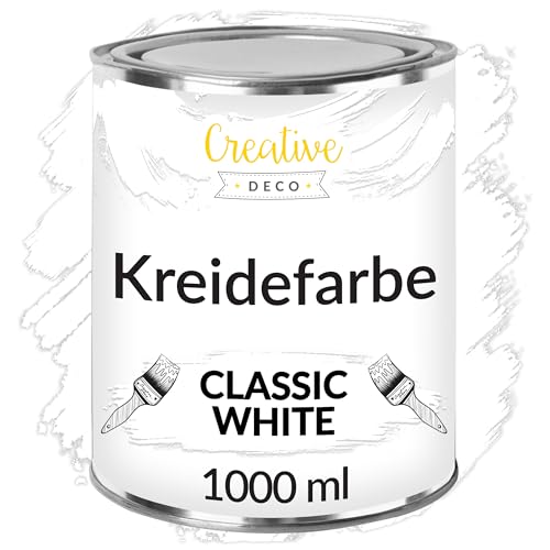 Creative Deco Weiß Kreidefarbe für Möbel 1000 ml | Möbellack, Möbelfarbe | Farbe Für Landhaus, Vintage-Stil, Decoupage, Möbel-Renovierung | Matt & Abwaschbar | Wisch-Effekt und Gradient-Effekt möglich