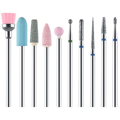 URAQT 10 Stück Elektrische Nagelfräser Bits Set, Professioneller Nagelhaut Schleifkopf Set Bit Nagelfräser Aufsätze Set für Elektrisch Nagelfeile Maniküre Pediküre Nagelpflege