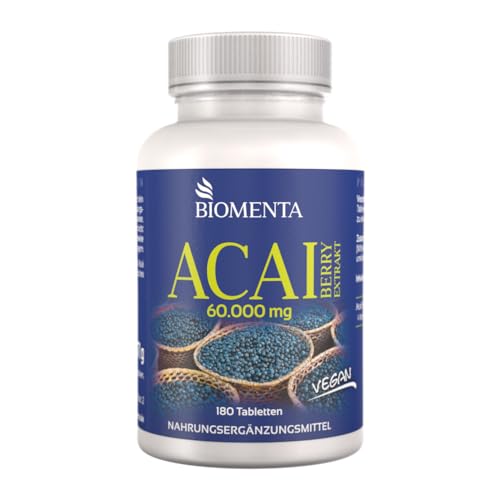 BIOMENTA Acai Beeren 60.000 mg - 180 Acai Tabletten mit hochwertigen 30:1 Acai Extrakt – vegan - Premiumqualität