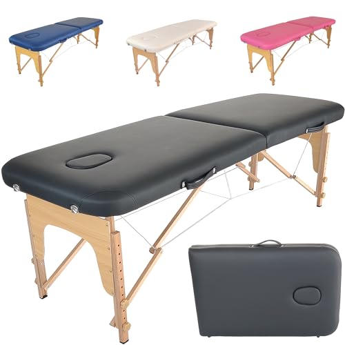 Beltom® Mobile Massagetisch Massageliege 2 zonen Basic 185 x 60 cm. - Licht 11,8 kg - massagebed massageleuning Massagebank 2 Zones klappbar Kosmetikliege - Schwarz