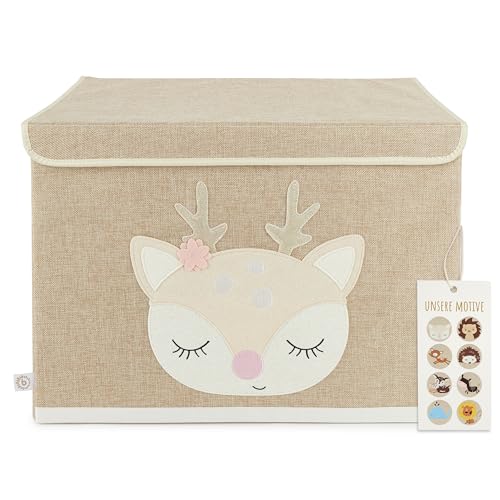 Bieco Aufbewahrungsbox mit Deckel | 65L faltbar | ca. 36x36x51cm | Spielzeugkiste | Kinder | Kisten | Groß | Wickeltisch Organizer | Reh Ella