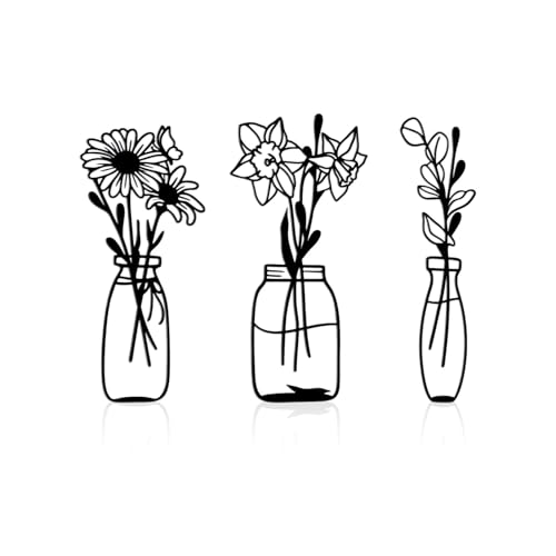 Wanddeko Metall,wohnzimmer wanddekoration,3 Stück Metall Vase Blumen Wandkunst Dekor weibliche metallbilder kunst für die wand, living room decorations