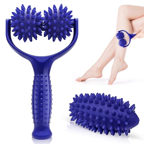 Aulese Massageroller Mit Griff, Auswechselbare Massage Roller, Selbstmassagerolle mit 3 Klein Igelball für Beine Füße Schultern Rücken Arme Hände