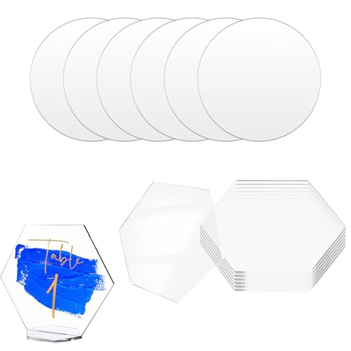 DHWEKU 12 Stück klare Acrylplatten, 10cm Transparente Runde Acryl Rohlinge Scheiben, Acrylscheibe Kreis für Bilderrahmen, Glasersatz, Malerei, DIY Bastelanzeige Display,Sechseck