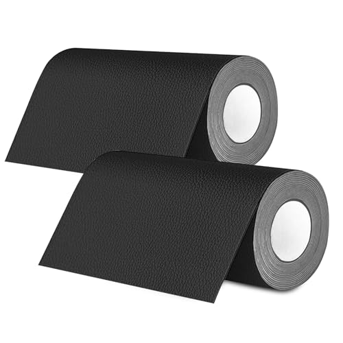 Cigrubo 2 Stücke Kunstleder Selbstklebend 10 x 160 cm, Leder Reparatur Set Schwarz, Lederflicken Lederreparatur, Reparaturset Patch Selbstklebende, für Möbel, Sofas, Autositze, Handtaschen, Jacken