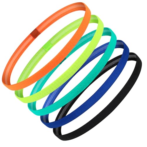 Tumurup Sport Haarband Dünn für Jungen – 5 Stück Elastische Haarbänder Kinder & Sport Stirnband, Antirutsch & Atmungsaktiv für Fußball, Laufen, Yoga