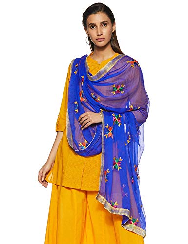 Weavers Villa Damen-Schal, indisches Handwerk, Dupatta, bestickt, blau, Large