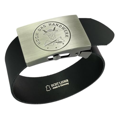 GravurManufakturBerlin Hosengürtel Metzger Fleischer Handwerk Zunftzeichen Textilgürtel weiss 4 cm breit Einheitslänge kürzbar