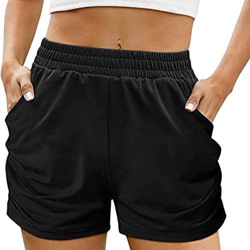 Kurze Hose Damen Shorts Sommerhose Leicht, Kurze Sporthose Laufshorts Trainingshose Frauen Hohe Taille Kurz Laufhose Running Shorts Trainingshose Sportshorts Lässig Urlaub Badeshorts mit Taschen