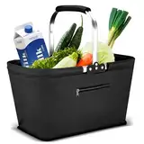 Yeabett 30L Faltbar Einkaufskorb, Picknickkorb Tragekorb Groß Familie Einkaufstasche Praktischer Einkaufen Korb mit Gepolsterten Griffen für Reisen, Picknick, Einkaufen, Geschenke(Schwarz)