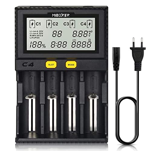 Universal akku Ladegerät, COSOOS 18650 Baterieaufladegerät mit 4 Schacht, LCD-Display Batterien Ladegerät für Li-Ion LiFePO4 NI-MH NI-Cd AA AAA C 18350 18500 18700 20700 21700 26650 RCR123