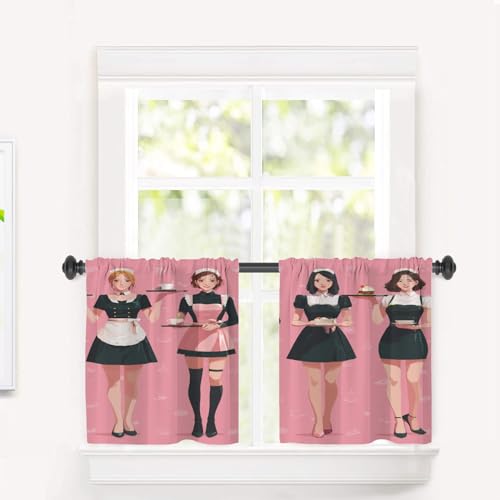 BaoNews Waitstaff Cosplay-Café-Vorhänge, Dessertservice, Gastfreundschaft, Verdunkelungsvorhang, mehrlagig, Polyester, kurze Küchengardine, 2 Stück, 66 x 61 cm