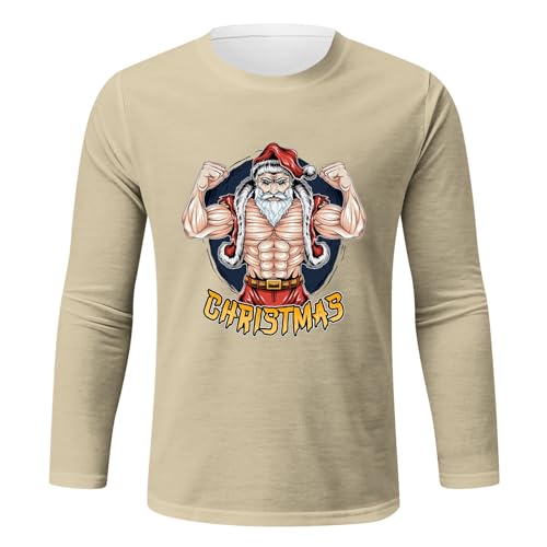 WKAYsIV Aus Baumwollpiqué Langarm T-Shirt Santa Casual T-Shirt Top Herren Blau(Khaki,M)