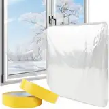 Thermo Cover Fenster 1,6 m x 10 m, Transparente POF Isolierfolie zur Wärmedämmung an Fenstern, Thermofolie Fenster mit 2 Rolle Selbstklebende Band, Fenster Isolierung Gegen Kälte