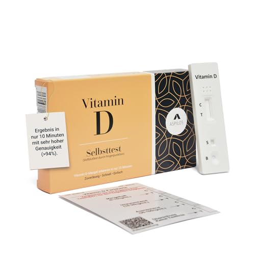 ASPILOS Vitamin D Schnelltest - Vitamin D Test für Zuhause - Ergebnis in 10 Minuten - Zuverlässig & Präzise - Leichte Anwendung - Labor-Qualität