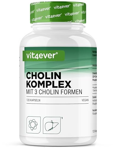 Cholin Komplex mit 3 Cholin Formen - 120 Kapseln - Bitartrat, Citicolin & Phosphatidylcholin in synergetischer Kombination - Ohne Zusätze - Vegan