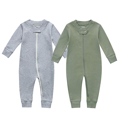 Owlivia Baby Schlafstrampler aus Bio Baumwolle, für Mädchen und Jungen, langarm (Grün & Grau, 18-24 Monate)