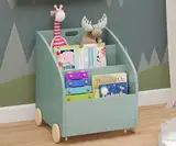 Bellabino Bücherregal für Kinder Towy mit Rollen, Kinderregal mit 3 Fächern für Bücher, Spielzeug Aufbewahrung mit Geheimfach, mintgrün/Natur