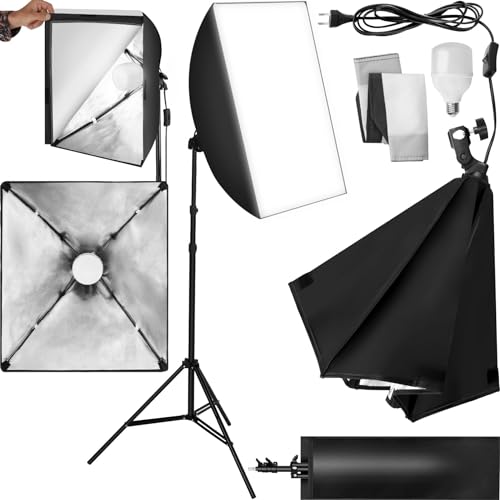 tectake® Profi Fotostudio Set 1x Studioleuchte Kamera Stativ inkl. LED Beleuchtung, Softbox, Tasche, für natürliches Licht, Zubehör für Streaming, Foto, Selfie, Video, Webcam, Indoor und Outdoor