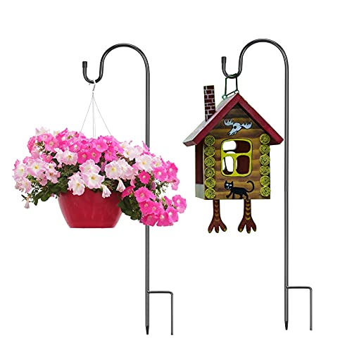 DKINY 2pcs 100cm Garten Schäferhaken Metall Gartenstab Gartenstecker mit Haken Rostbeständig Blumenampel Halterung zum Aufhängen von Blumenampel Vogelfütter Latern Beleuchtung Windspiel Vogelhäuschen