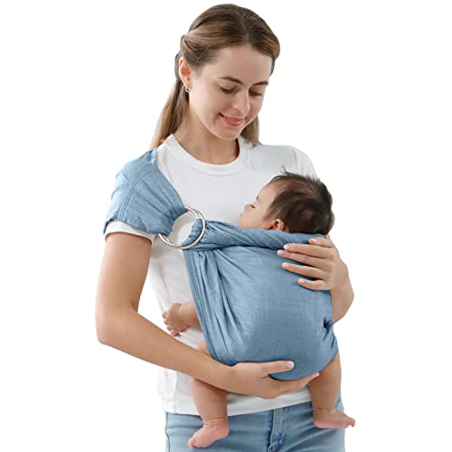 Vrbabies Doppel Ring Sling Tragetuch Einstellbar Babytragen Babytragetücher Baby Kinderbetreuung -Babybauchtrage für Neugeborene Kleinkinder bis 15 KG (Himmelblau)