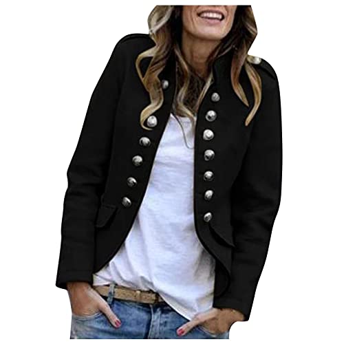 Schlanke Cardigan, Damen Blazer für Frauen, Freizeit Business Jacke, Damen Kurzjacke Blazer Jacke Army-Look Military-Style Stehkragen mit Taschen, Deko Knöpfe Vorne