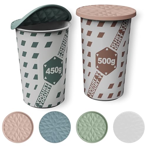 Wingcases Mehrweg Silikon große JoghurtDeckel 500g(4er-Set, Mehrfarbig) Reversibel zu Untersetzern Design, Behalterdeckel passt für Joghurt, Joghurtbecher, Glasabdeckung, Untersetzer für Gläser