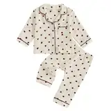 Qianderer Schlafanzug für Kleinkinder, Baby, Jungen, Mädchen, Valentinstag, Herzdruck, langärmelig, Shirt und elastische Hose für Loungewear, Nachtwäsche, Ba Weinrot, 18-24 Months