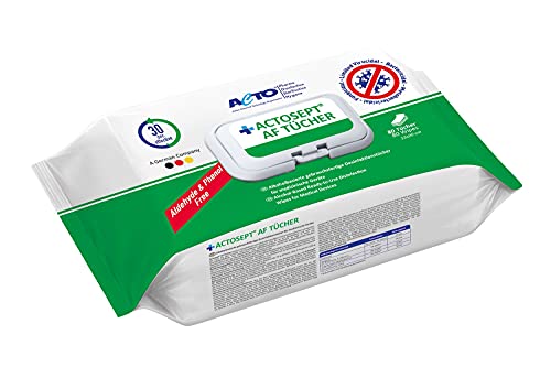 ACTOSEPT AF TÜCHER 80 Wipes (15x20cm) Alkoholische Wischdesinfektionstücher schnell und effektiv in 30 Sekunden/gebrauchsfertige schnelle Flächen- Desinfektionstücher Schnelldesinfektion