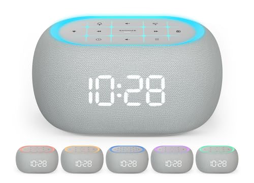 ANJANK Radiowecker mit Bluetooth Lautsprecher, 10W Hi-Fi Dual-Lautsprecher, 7-Farbiges Nachtlicht, Digitaler Wecker mit 8 Wecktönen, 0-100% Display-Dimmer, Funkuhr für Schlafzimmer und Nachttisch