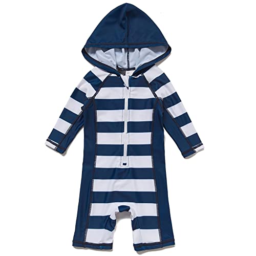 Mazuliso Junge Baby Badeanzug Mit Kapuze Druckknopf unten Lange Ärmel UPF50+ mit Reißverschluss(ZQStreifen,80-86 cm)