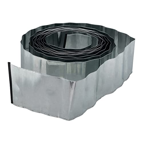 Relaxdays Rasenkante 10m, Beetbegrenzung aus Metall, verzinkt, flexibel, Umrandung f. Beet oder Rasen, 16cm hoch, silber
