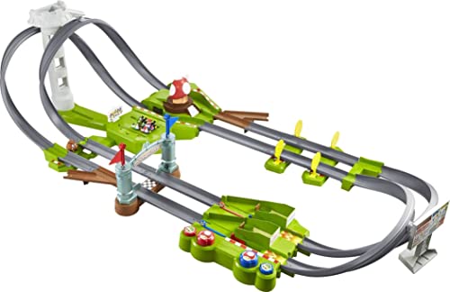 Hot Wheels GCP27 - Mario Kart Mario Rundkurs Rennbahn Trackset Deluxe inkl. 2 Spielzeugautos, Spielzeug Autorennbahn ab 5 Jahren