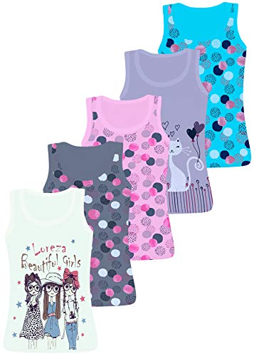 LOREZA ® 5 Stück Mädchen Baumwolle Unterhemden Tank Top - 152-158 (12-13 Jahre) - Modell 5