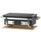 BBQ-Toro Keramik Tischgrill mit Holzunterlage | 50 x 23 x 17 cm | Hibachi Tischgrill ohne Strom | Grau | Minigrill, Tischgrill Holzkohle, Kohlegrill Camping Grill Holzkohle, Mini Grill Holzkohle