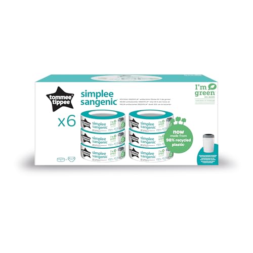 Tommee Tippee Nachfüllkassetten für Simplee Sangenic Windeleimer, Antibakterieller Schutz, 6er-Pack