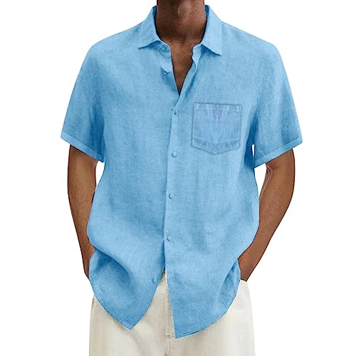 Generisch Leinenhemd Herren Hemd Kurzarm Sommerhemd Kuban Kragen Freizeithemd Casual Urlaub Leinen Shirts Regular Fit Männer Strand Oberteile Hawaii Hemd Herren Rot Leicht und bequem