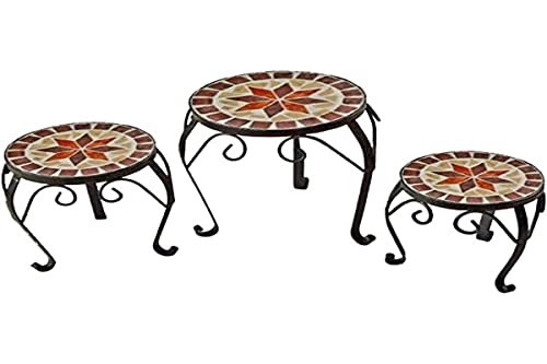 Unbekannt 3er Set Mosaik Blumen Hocker Tisch Ablage Metall Stahl schwarz lackiert Harms 504890