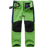 yeyity Kinder Softshellhose Skihose Gefüttert Cargohose Wasserdicht Thermohose Jungen Mädchen Schneehose Winter Outdoorhose Wanderhose(16010,Green,M)