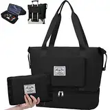 Groß Sporttasche für Herren und Damen Faltbare Reisetasche Woukksy Weekender Carry On Workout Wasserdicht Sport Bags mit Nassfach und Schuhfach Leicht für Fitnessstudio Reise (Schwarz 2)