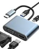 Aplimln USB C auf HDMI VGA Adapter, USB C Multiport 4K@30Hz HDMI Adapter 4 in 1 mit USB 3.0 Anschluss, PD 100W Ladeanschluss, USB C HDMI Adapter für MacBook, Chromebook, HDTV