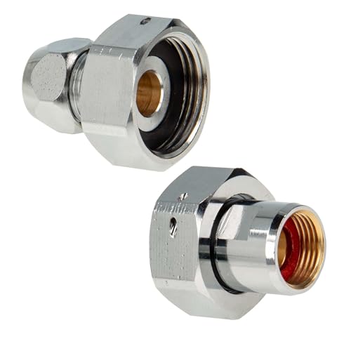 tecuro Waschtischzähler Verschraubung 2-er Set, Unterteil (Montage an Eckventil) mit 3/4 Zoll ÜWM x 3/8 Zoll IG und Oberteil 3/4 Zoll ÜWM x Ø 10 mm QV