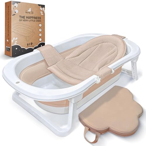 Babywanne faltbar FawnsLife - faltbare badewanne baby mit bequemen Sitz und Knieschutz - baby badewanne faltbar in Premium Qualität, praktisch für kleine Räume und Reisen.