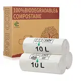 Kompostierbare Müllbeutel, 10 Liter, Extra Dick 20µm, 100% biologisch abbaubar Müllbeutel, für Küche, Badezimmer, Büro, Auto, US BPI ASTM D6400 und Europa OK Compost Home zertifiziert