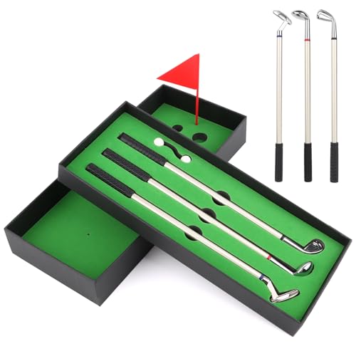 PBUSPU Golf Stifte Set, 3 Golfschläger Kugelschreiber, Einschließlich Mini Golf Kugelschreiber mit schwarzer Geschenkbox Geschenke für Golfer Dekorationen